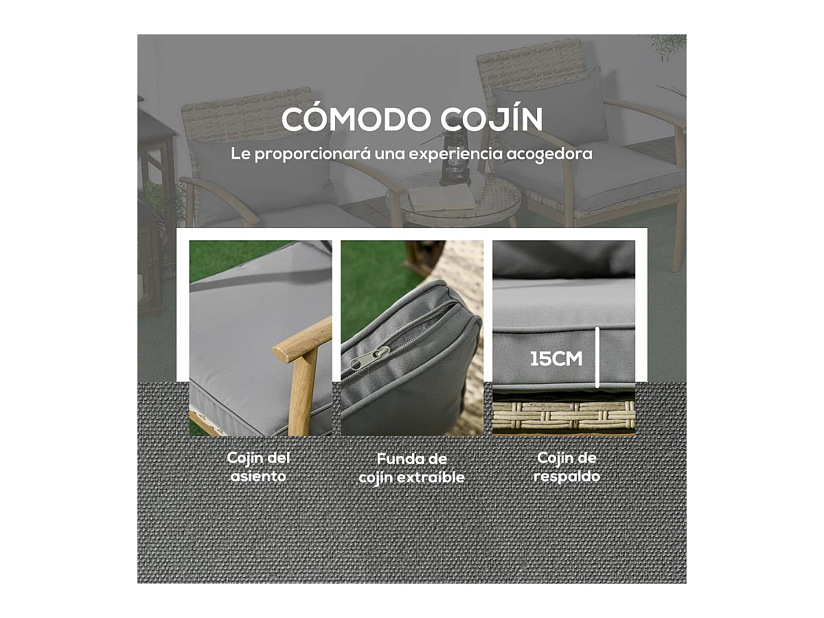 Conjunto de jardín Mayotte Outsunny 2 sillones + 1 mesa natural