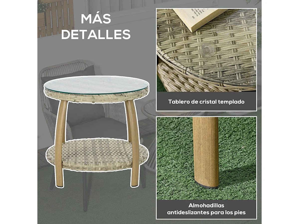 Conjunto de Mesa e Cadeiras para Exterior em Vime e Alumínio - 3 Peças com Almofadas