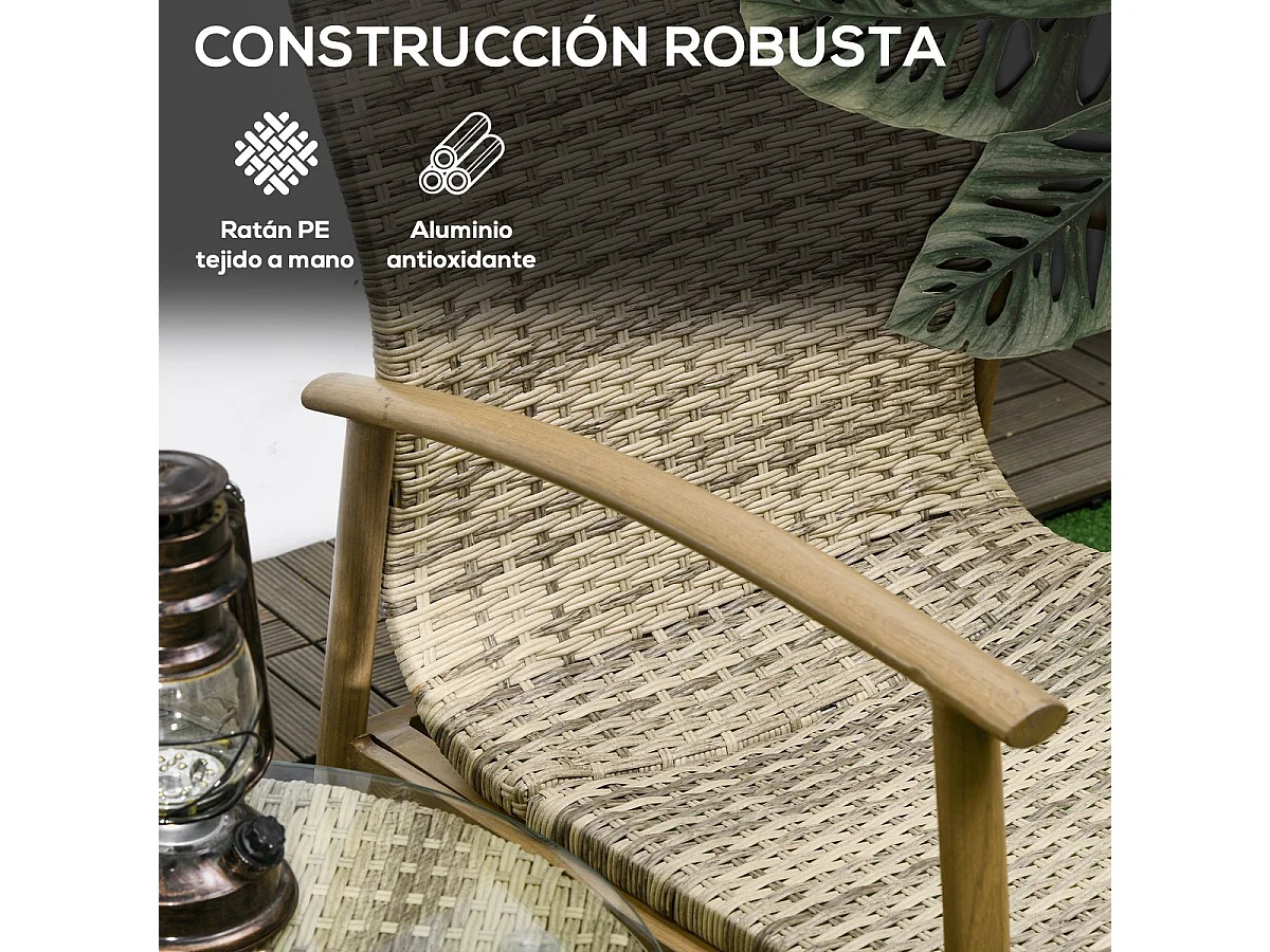 Conjunto de jardín Mayotte Outsunny 2 sillones + 1 mesa natural