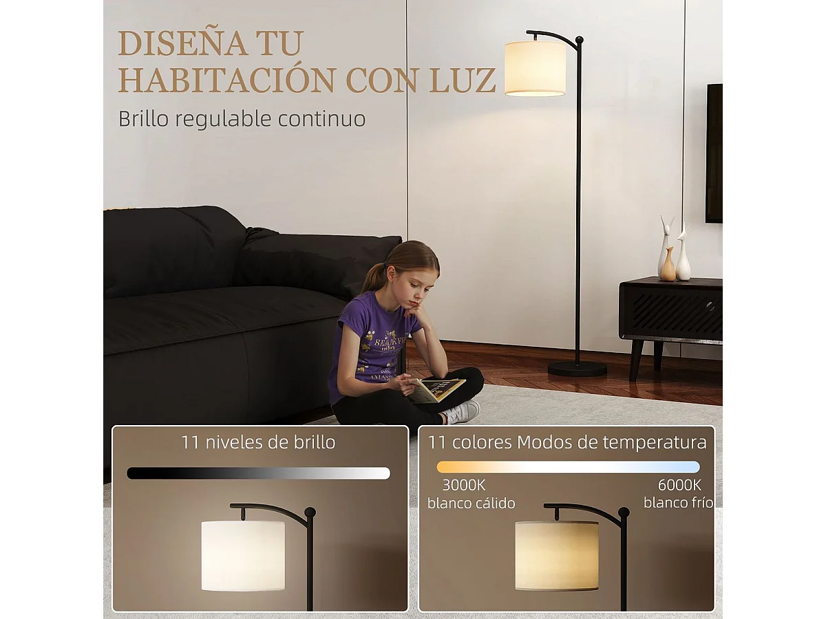 Lámpara de pie Brooklyn Homcom 11 niveles + mando a distancia negro/blanco 159,6x54,3x30,6 cm