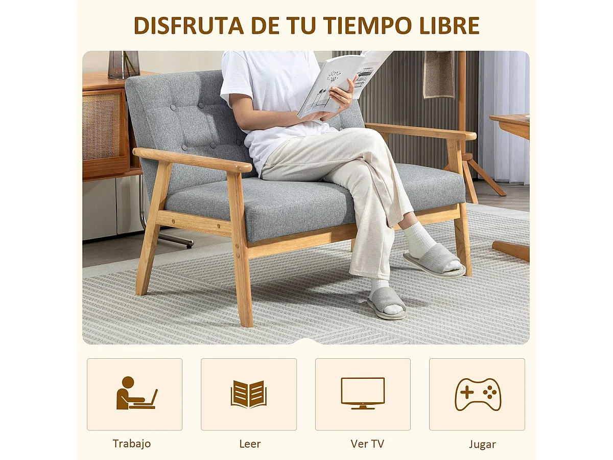 Sofá Crisálida Homcom 2 plazas gris claro 76x114x75 cm