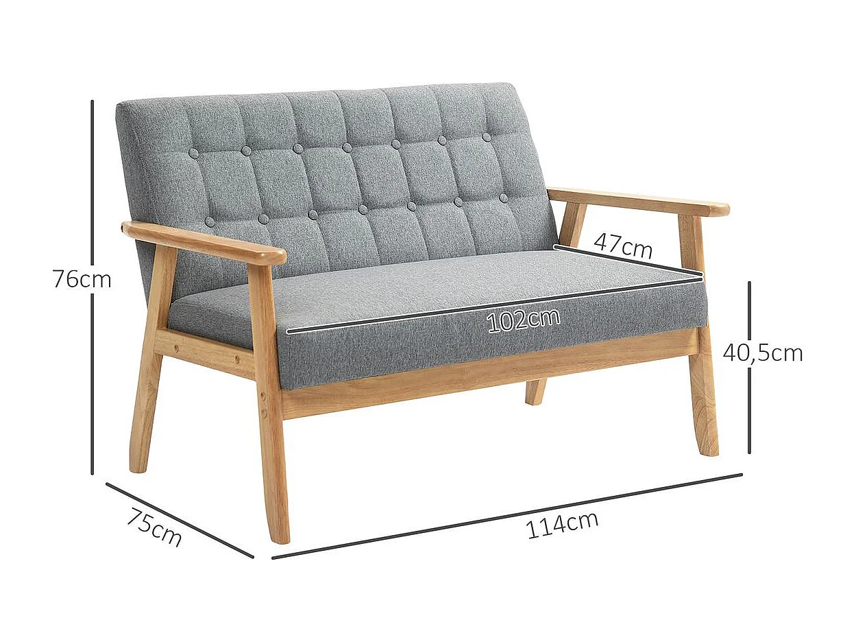 Sofá Crisálida Homcom 2 plazas gris claro 76x114x75 cm
