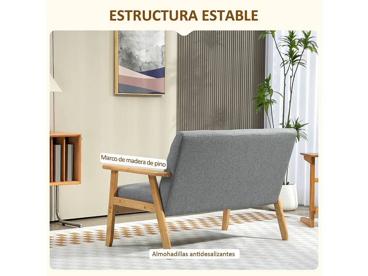 Sofá Crisálida Homcom 2 plazas gris claro 76x114x75 cm