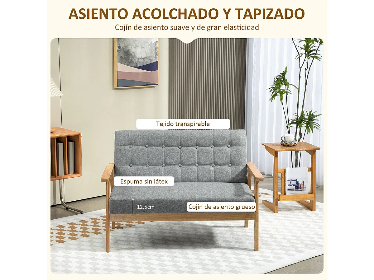 Sofá Crisálida Homcom 2 plazas gris claro 76x114x75 cm