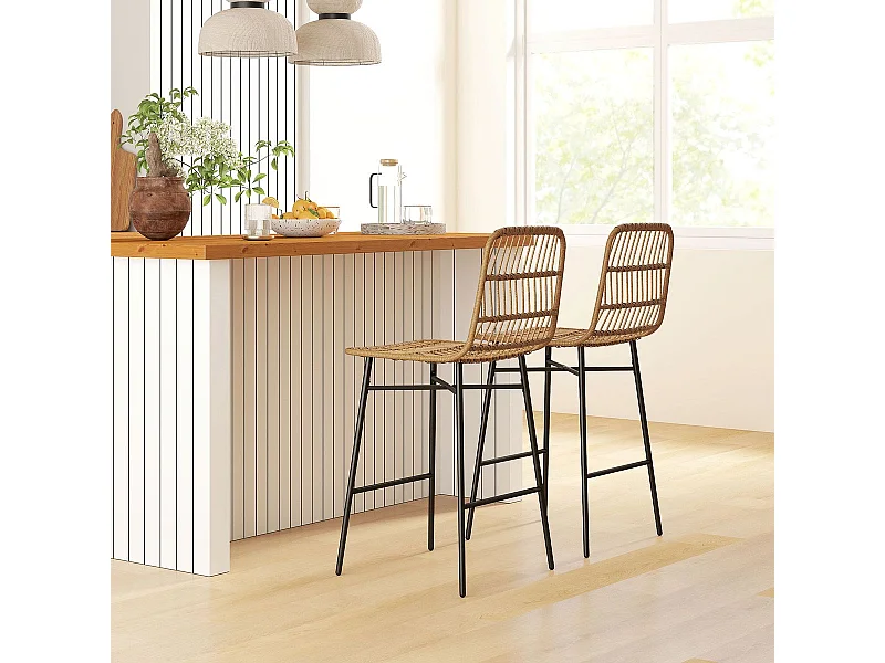 Pack de 2 taburetes Bombay reposapiés natural/negro