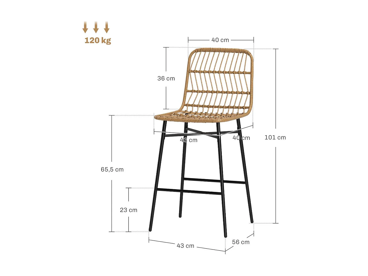 Pack de 2 taburetes Bombay reposapiés natural/negro