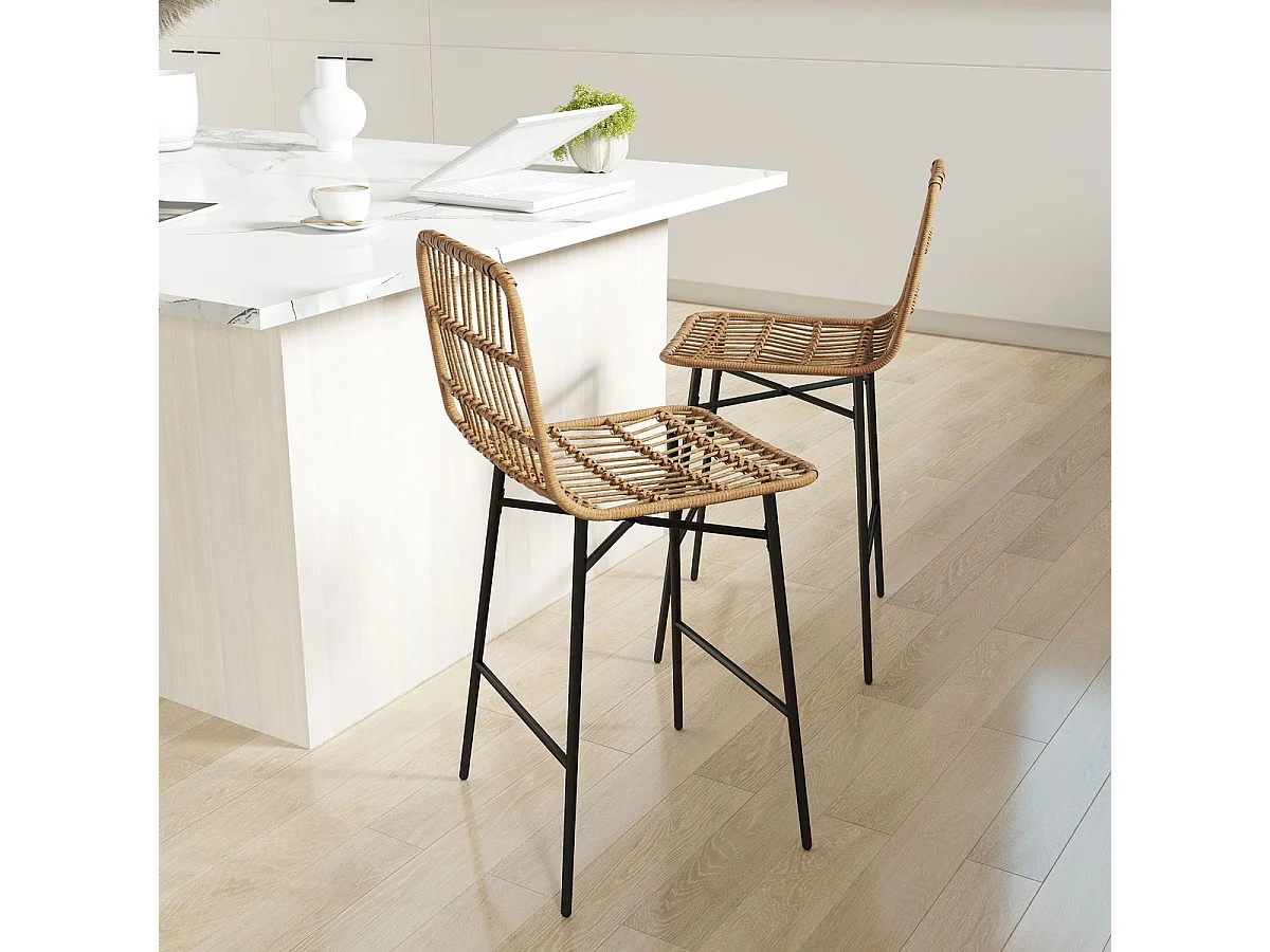 Pack de 2 taburetes Bombay reposapiés natural/negro