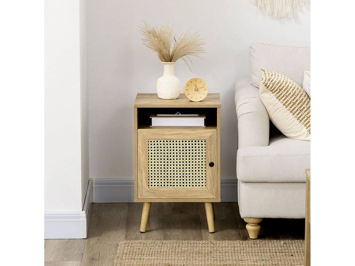 Pack de 2 mesitas de noche Shir Homcom con puerta + estante natural 60x39x35 cm