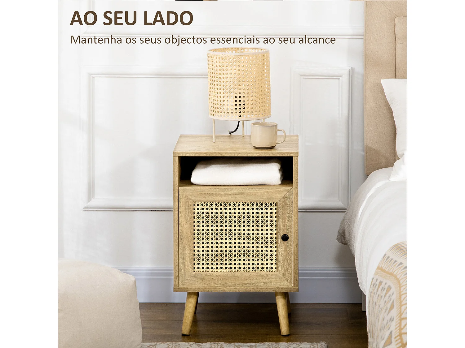 Pack de 2 mesitas de noche Shir Homcom con puerta + estante natural 60x39x35 cm