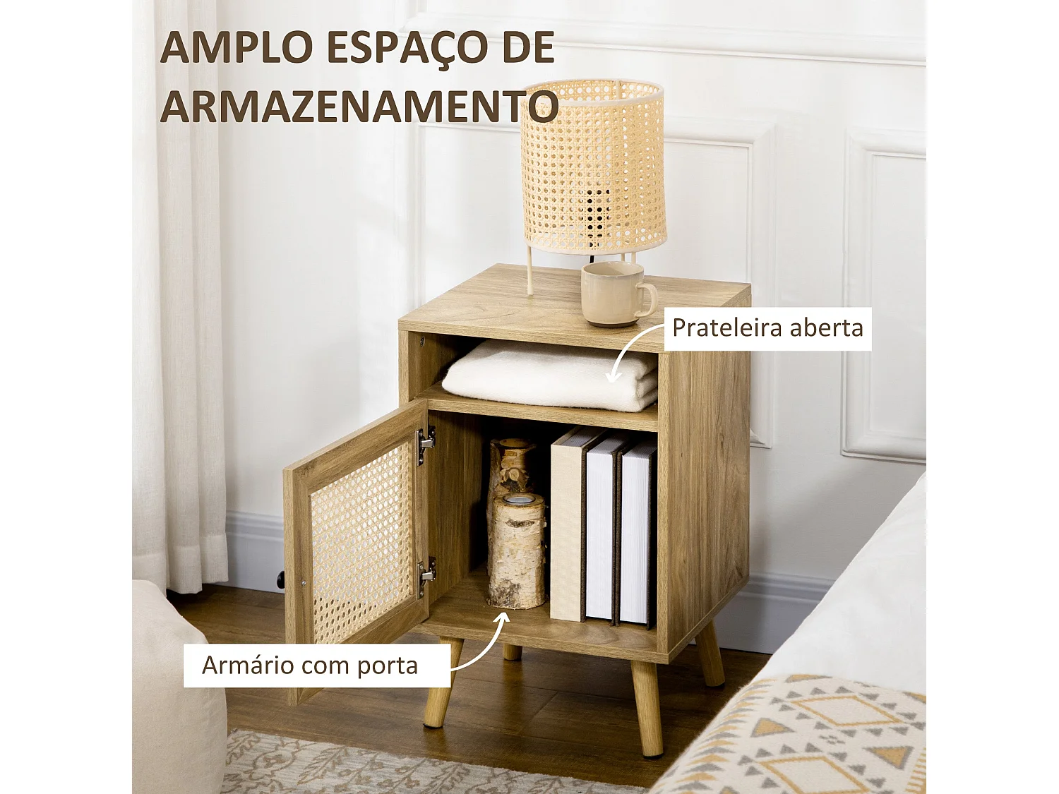 Pack de 2 mesitas de noche Shir Homcom con puerta + estante natural 60x39x35 cm