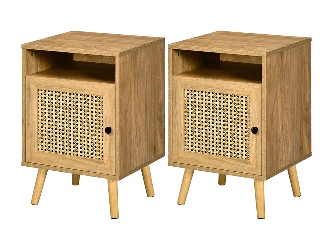 Pack de 2 mesitas de noche Shir Homcom con puerta + estante natural 60x39x35 cm