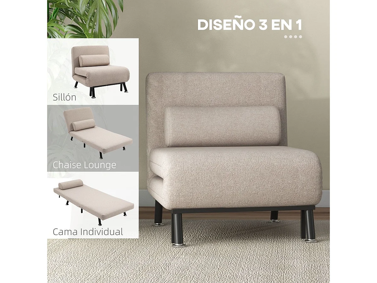 Butaca Linda Homcom convertible en cama beige 75x75x70 cm