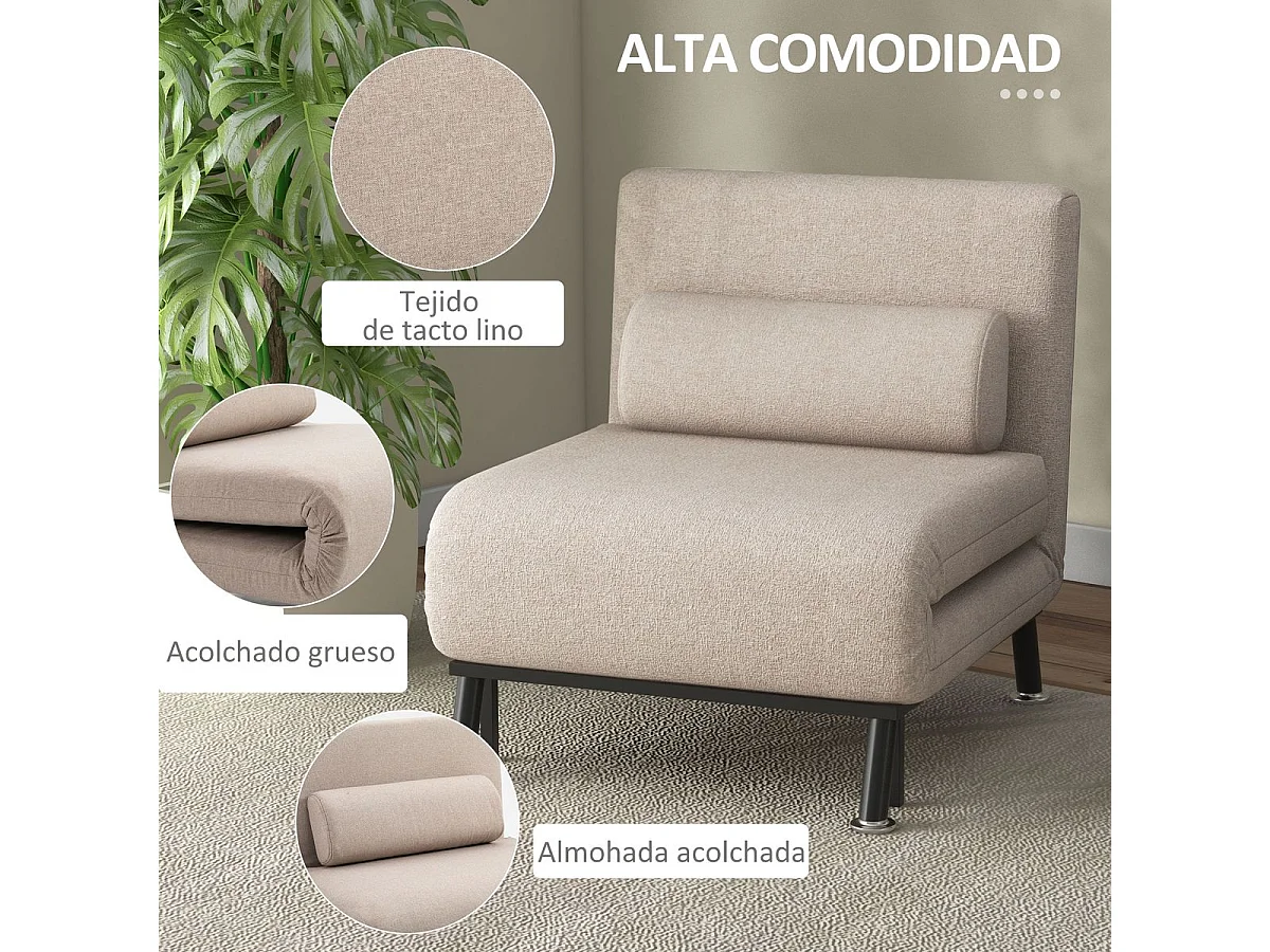 Butaca Linda Homcom convertible en cama beige 75x75x70 cm