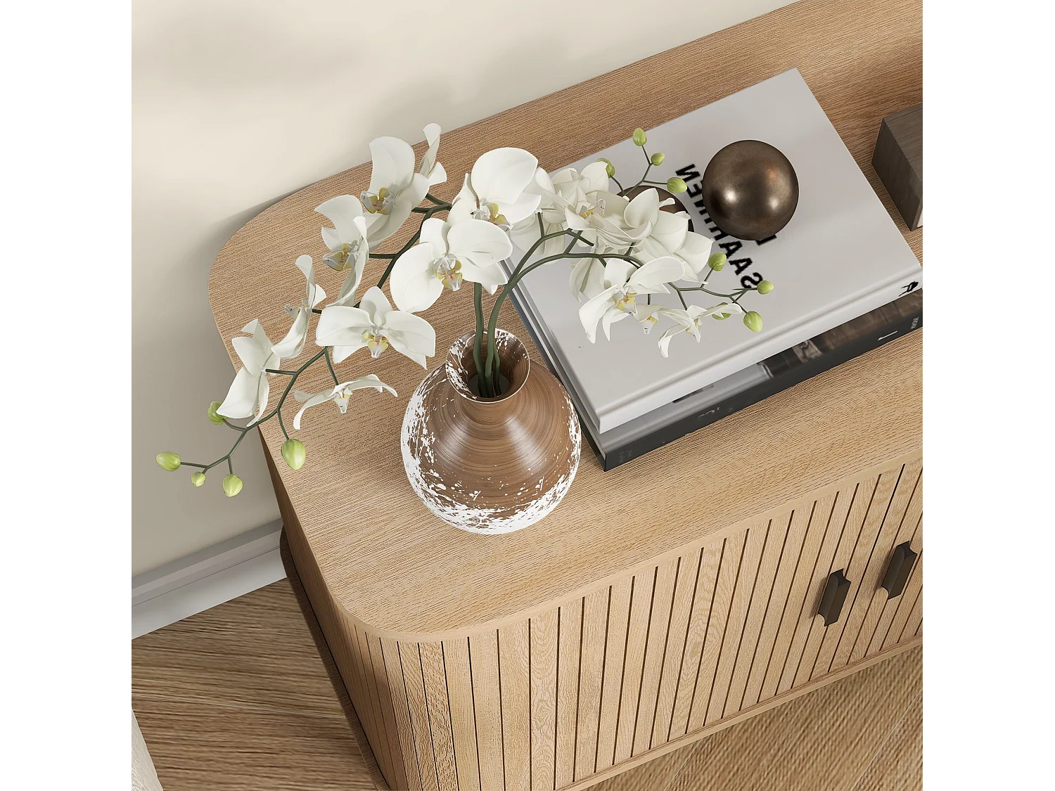 Aparador Astrid de Carvalho com Design Vintage e 2 Portas de Correr - 90x40x75 cm