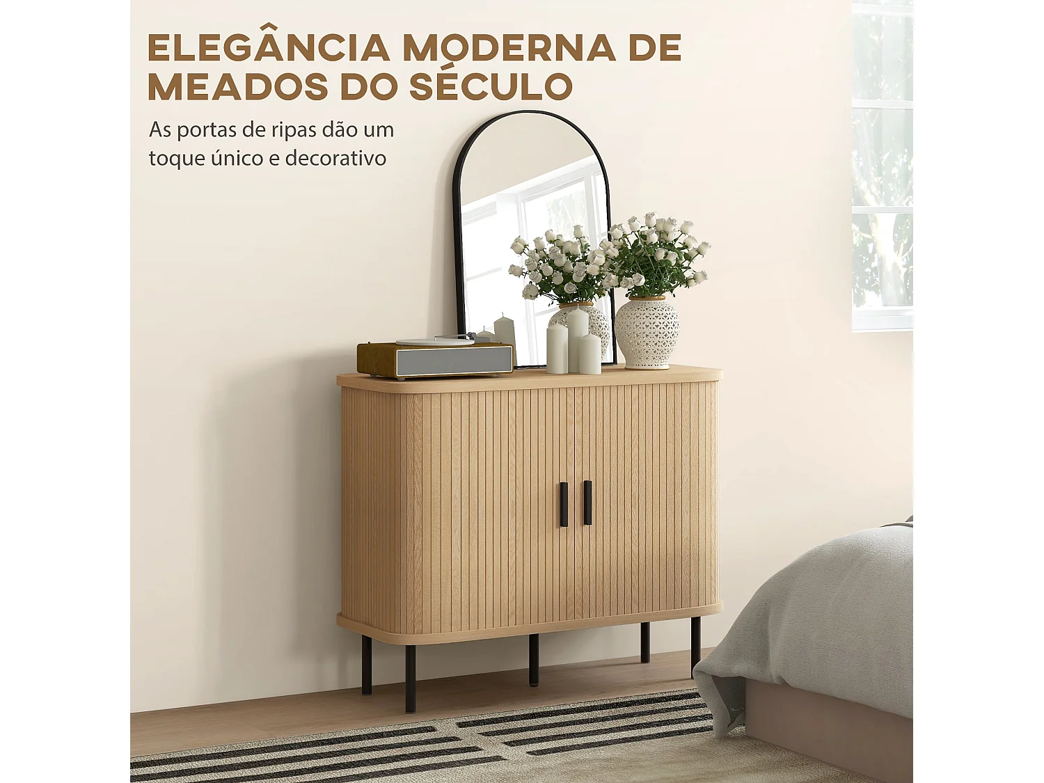 Aparador Latvia Homcom puertas correderas + 5 patas natural 75x90x40 cm