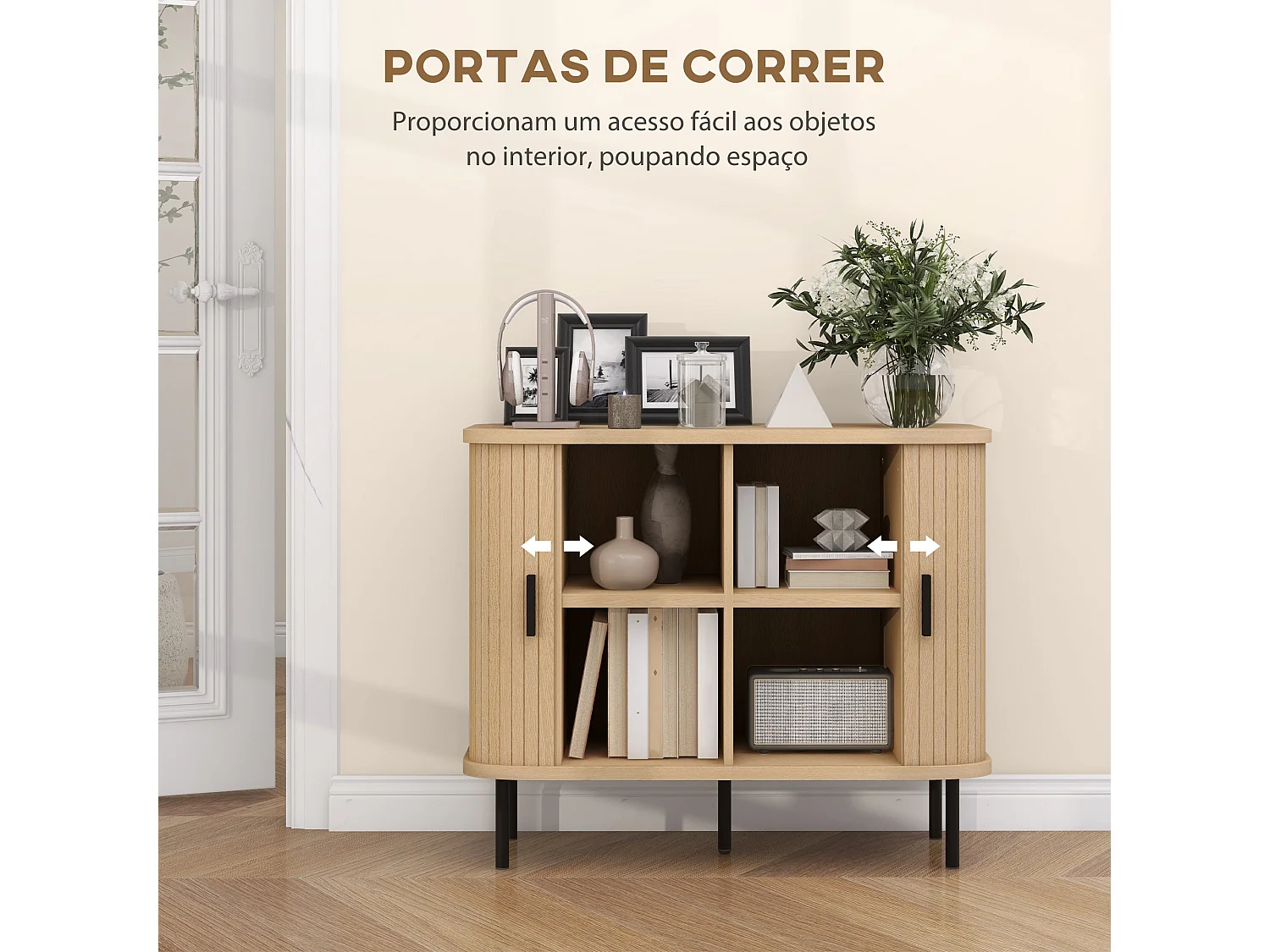 Aparador Latvia Homcom puertas correderas + 5 patas natural 75x90x40 cm
