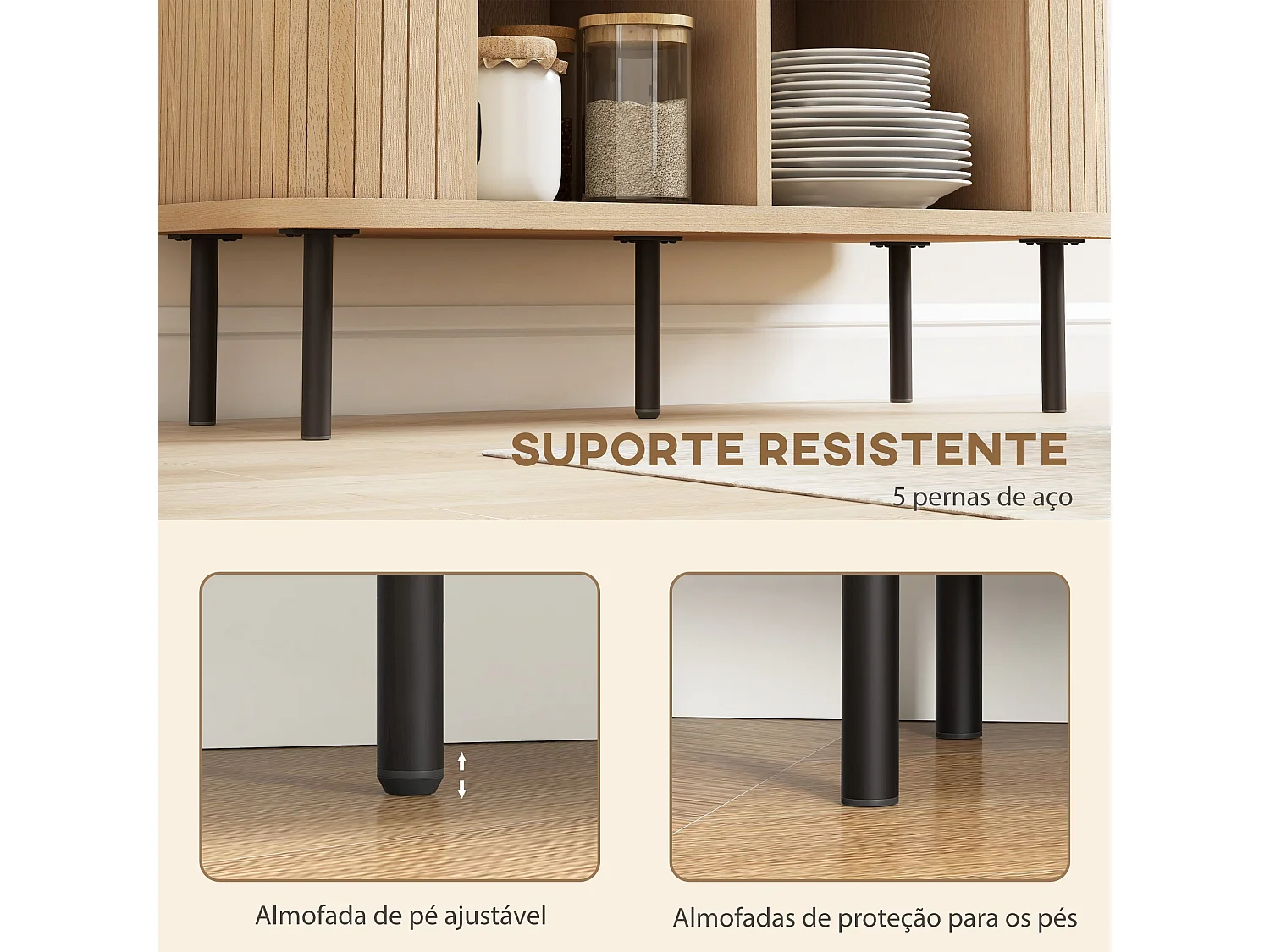Aparador Latvia Homcom puertas correderas + 5 patas natural 75x90x40 cm