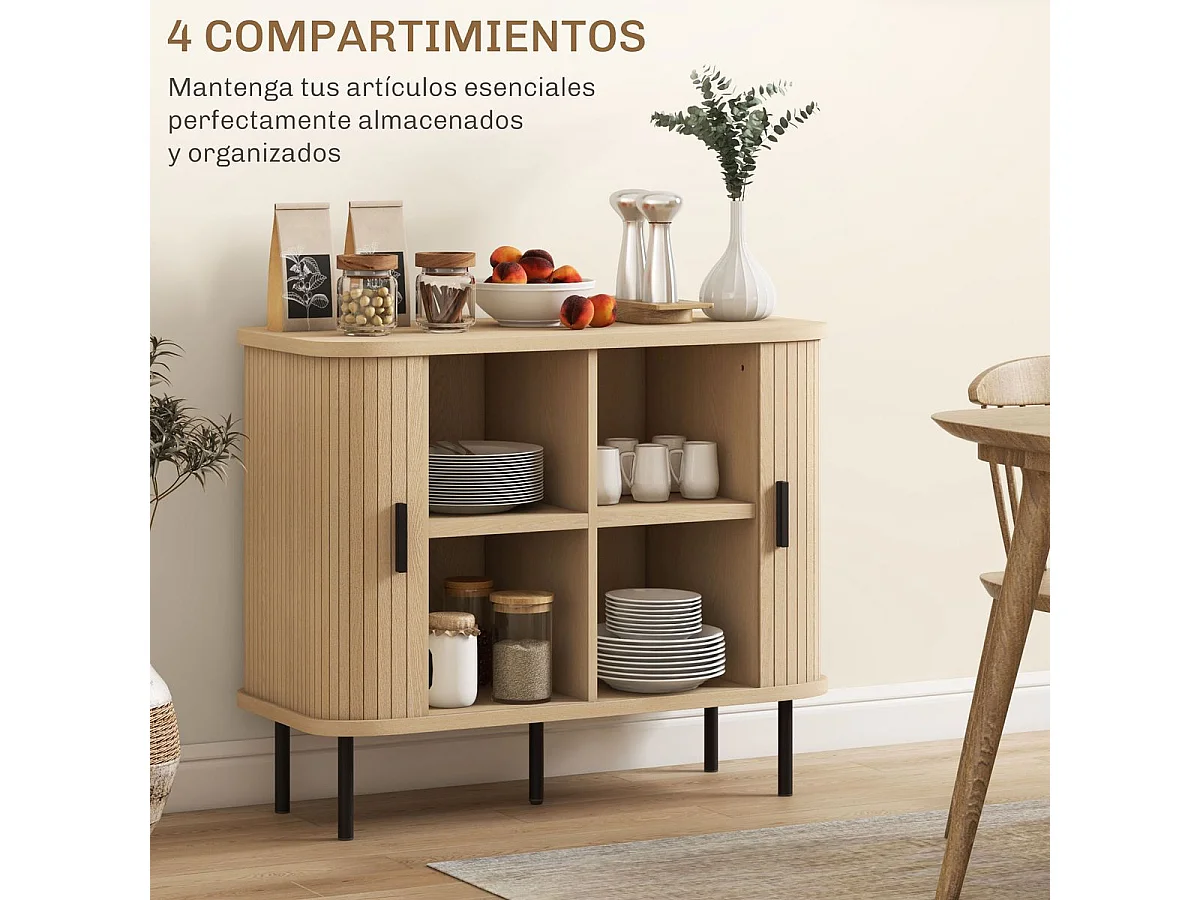 Aparador Latvia Homcom puertas correderas + 5 patas natural 75x90x40 cm
