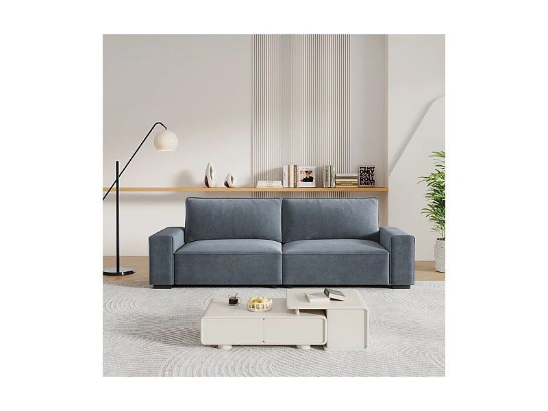 3-Sitzer Sofa Chenille Grau - mit breiten Armlehnen - 220 x 83 x 88 cm