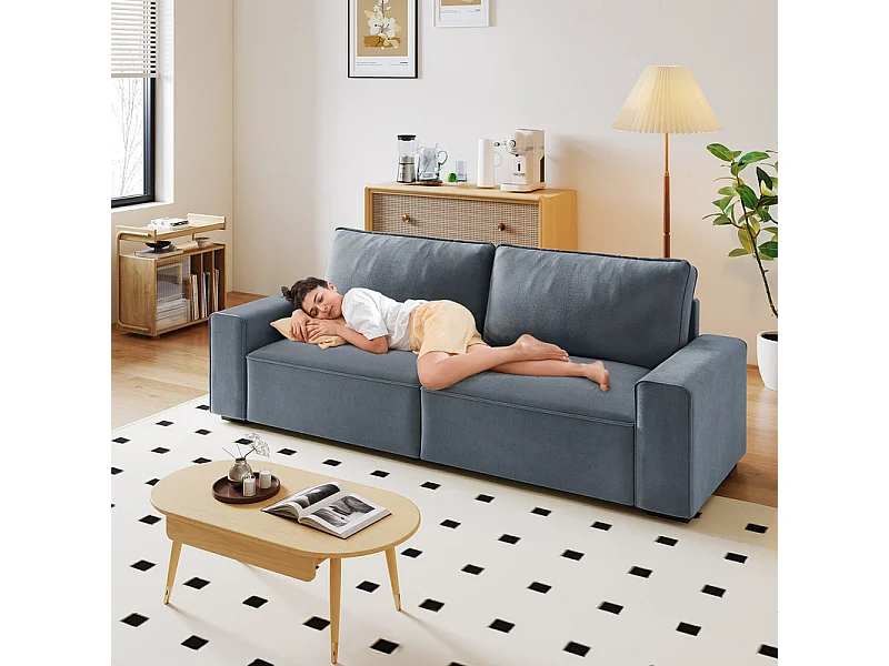 Canapé 3 places en chenille gris - avec grand accoudoirs - 220 x 83 x 88 cm