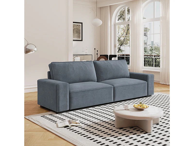 Canapé 3 places en chenille gris - avec grand accoudoirs - 220 x 83 x 88 cm