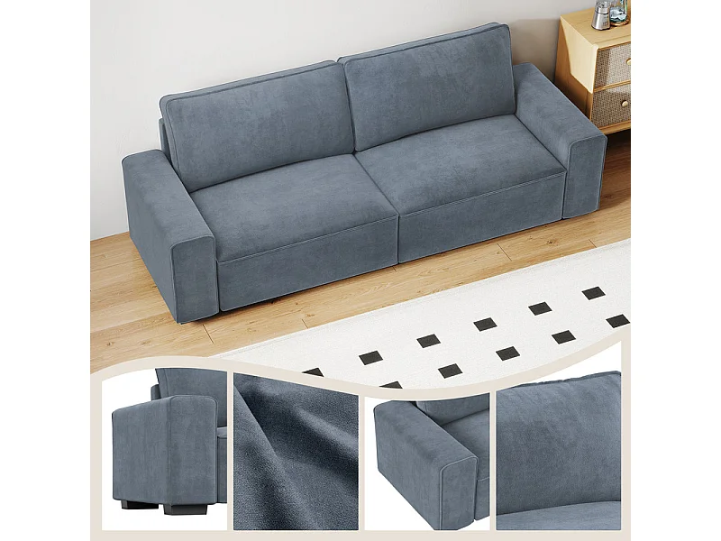 Canapé 3 places en chenille gris - avec grand accoudoirs - 220 x 83 x 88 cm