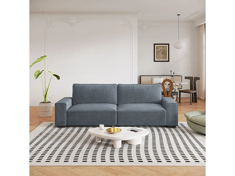 Canapé 3 places en chenille gris - avec grand accoudoirs - 220 x 83 x 88 cm