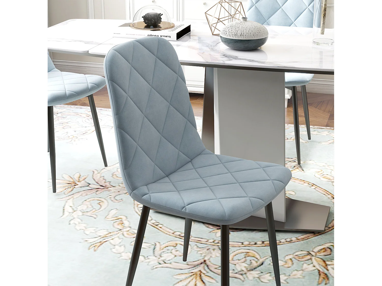 Pack de 4 sillas Egipto Homcom tapizadas terciopelo azul claro 87x45x54 cm