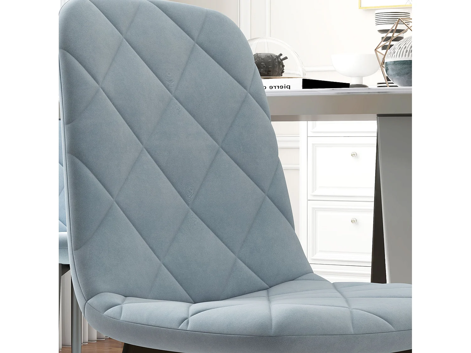 Pack de 4 sillas Egipto Homcom tapizadas terciopelo azul claro 87x45x54 cm