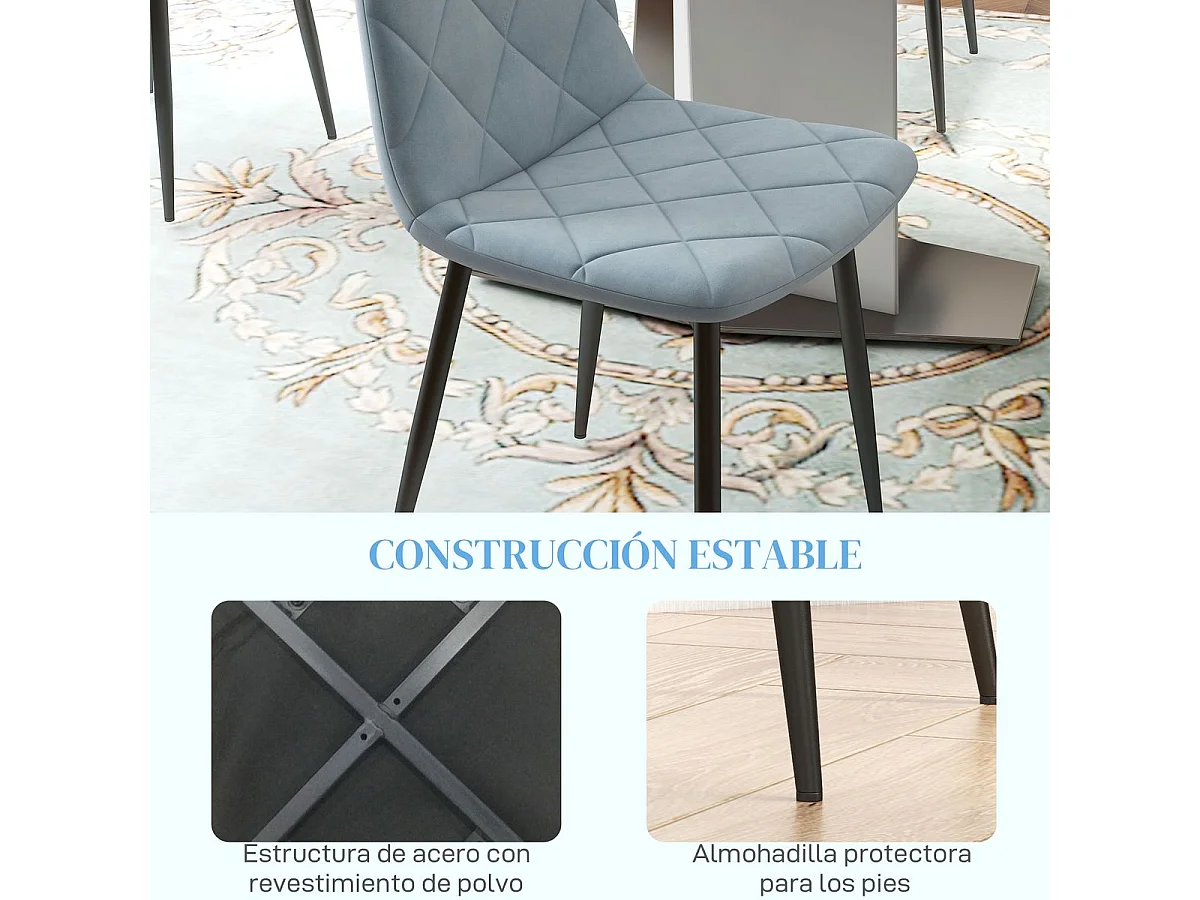 Pack de 4 sillas Egipto Homcom tapizadas terciopelo azul claro 87x45x54 cm