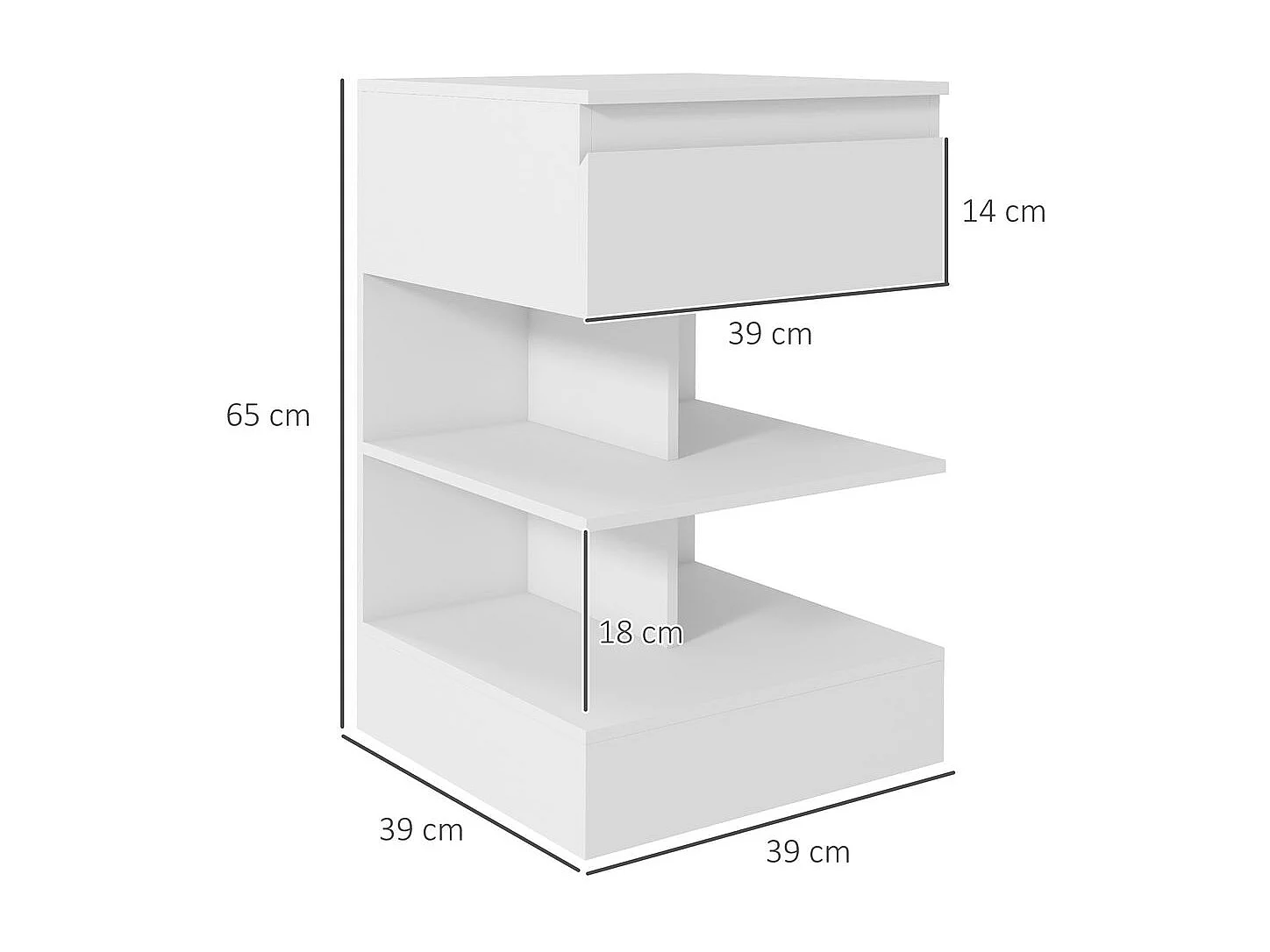 Mesita de noche Onís Homcom 1 cajón + 2 estantes blanco 65x39x39 cm