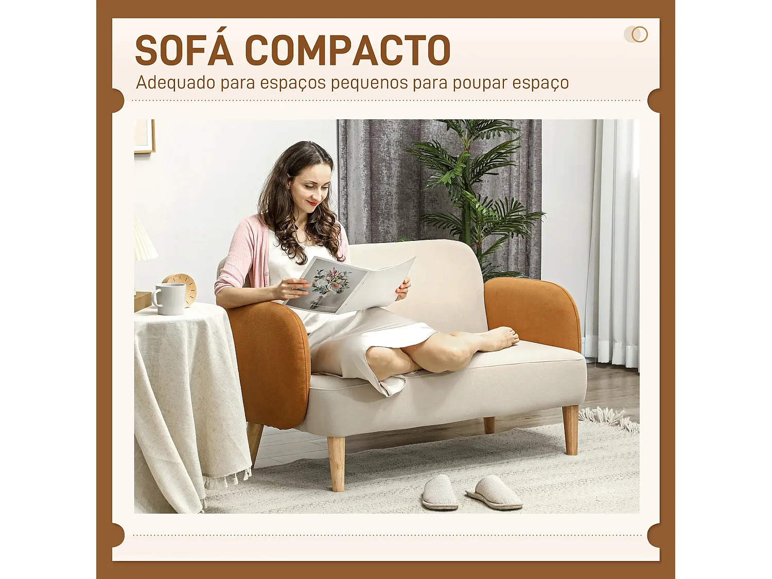 Sofá Fluffy Moderno de 2 Lugares em Veludo Bege e Ocre - Design Elegante e Compacto