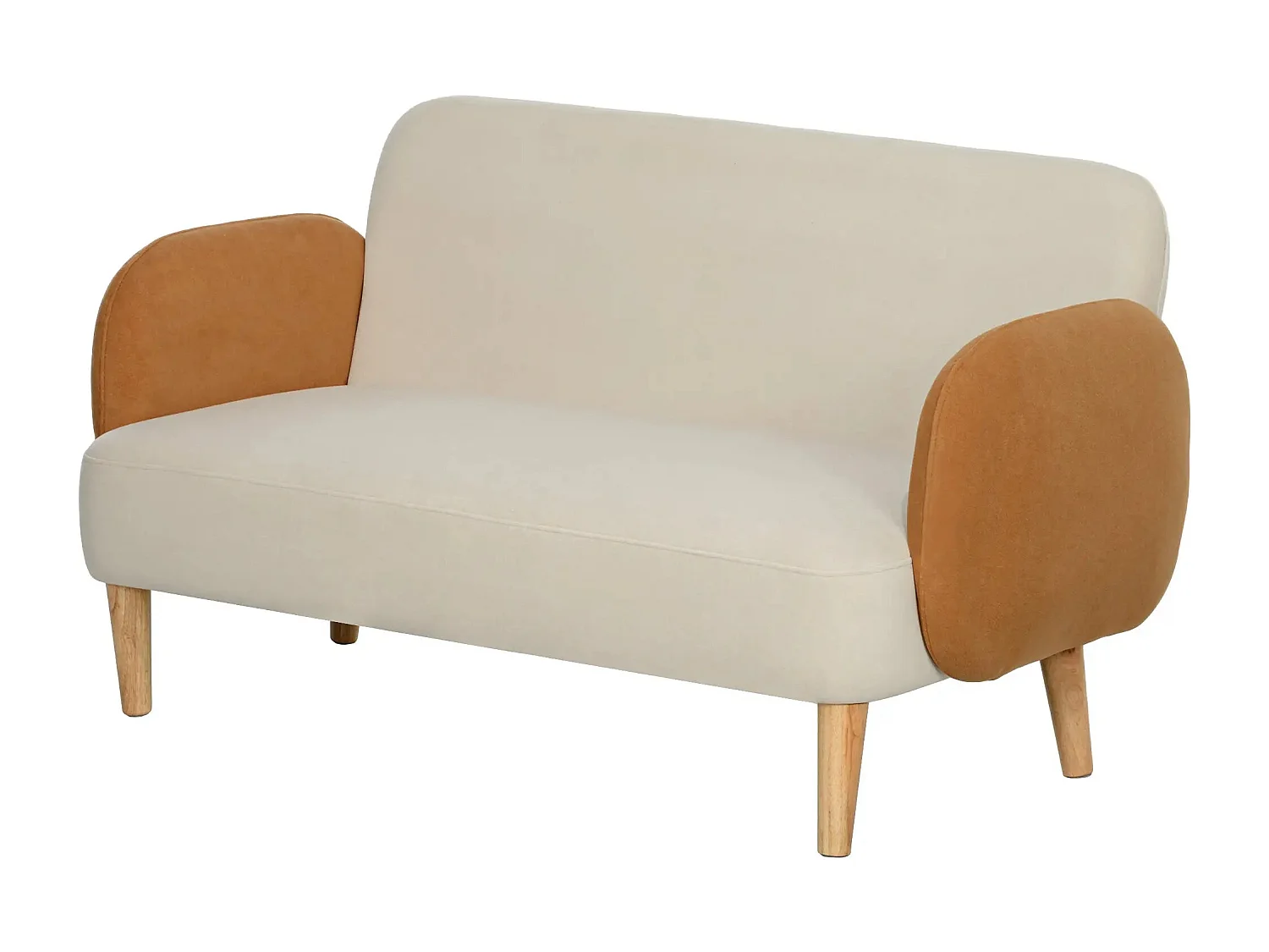 Sofá Fluffy Moderno de 2 Lugares em Veludo Bege e Ocre - Design Elegante e Compacto