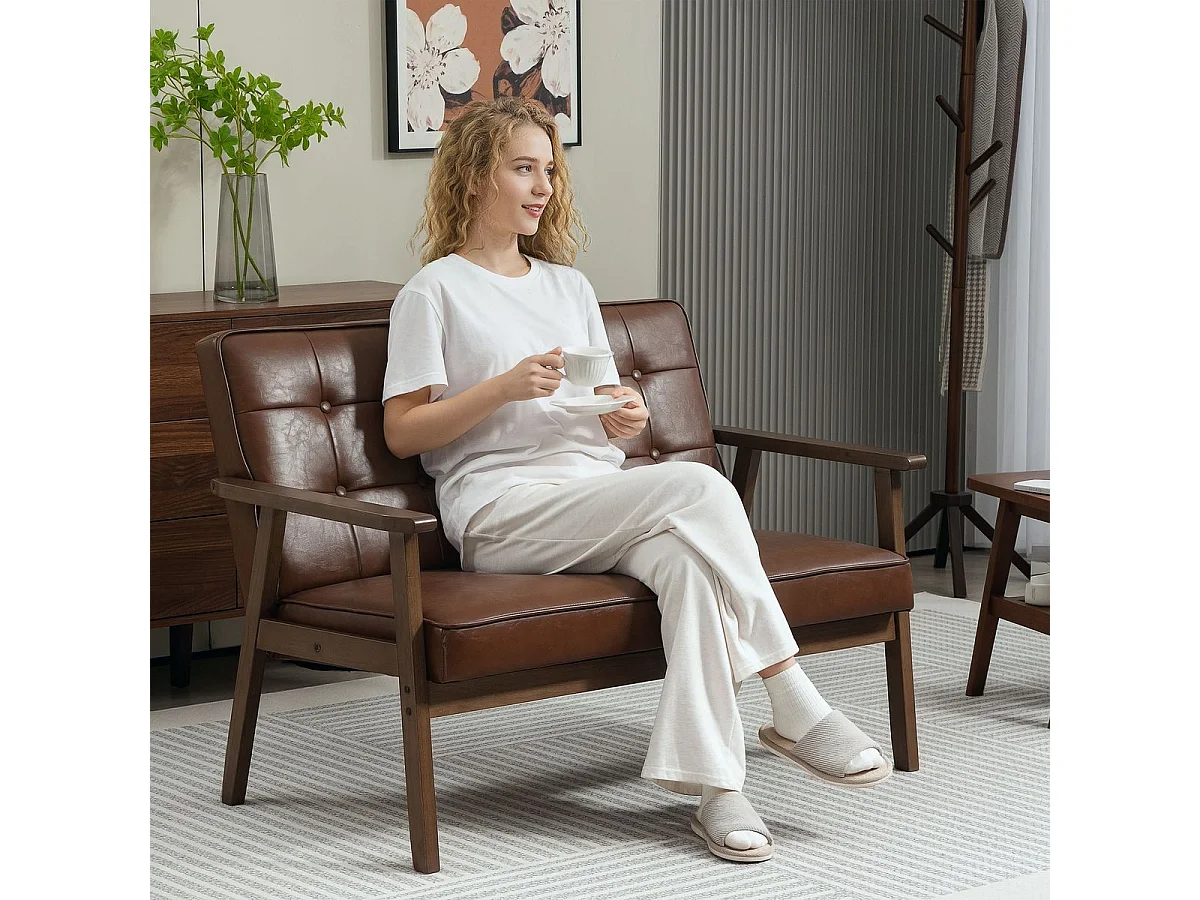 Sofá Como Homcom 2 plazas marrón 81x115x70 cm