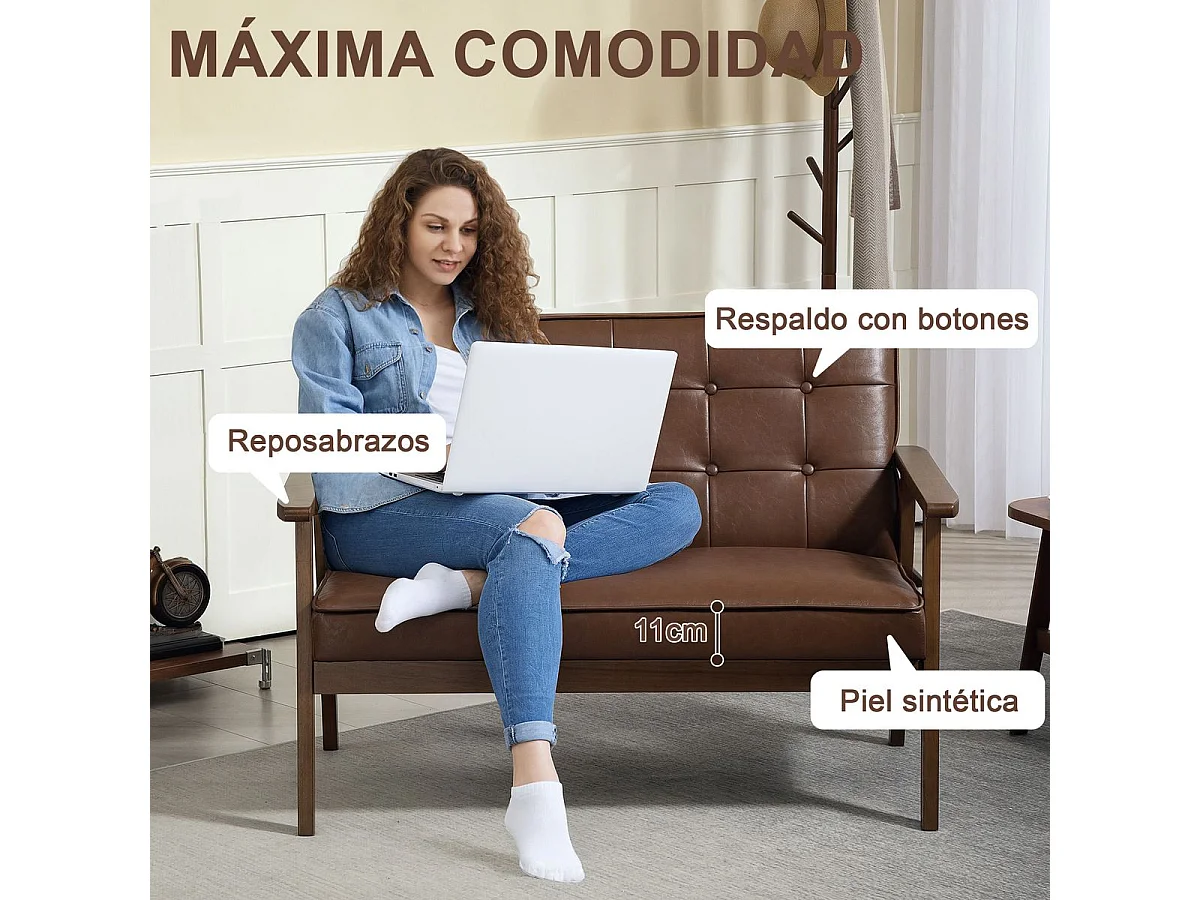 Sofá Como Homcom 2 plazas marrón 81x115x70 cm