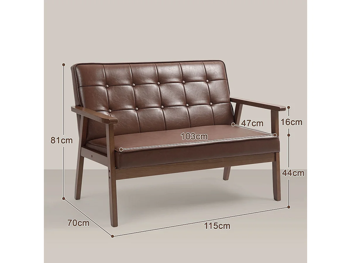 Sofá Como Homcom 2 plazas marrón 81x115x70 cm