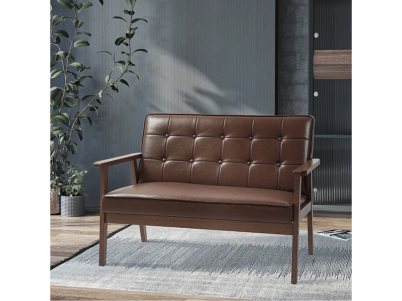 Sofá Como Homcom 2 plazas marrón 81x115x70 cm