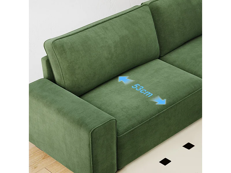 Canapé 3 places en chenille vert - avec grand accoudoirs - 220 x 83 x 88 cm