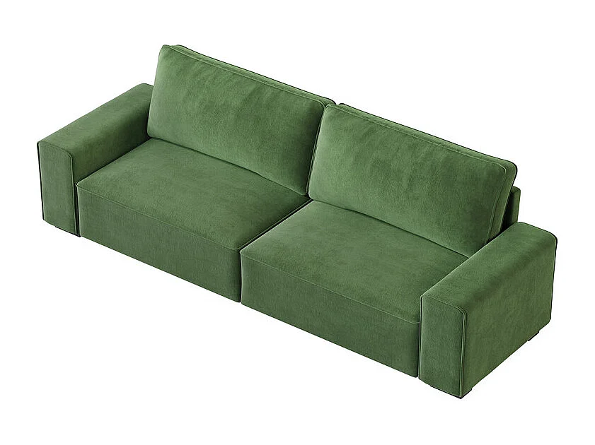 Canapé 3 places en chenille vert - avec grand accoudoirs - 220 x 83 x 88 cm