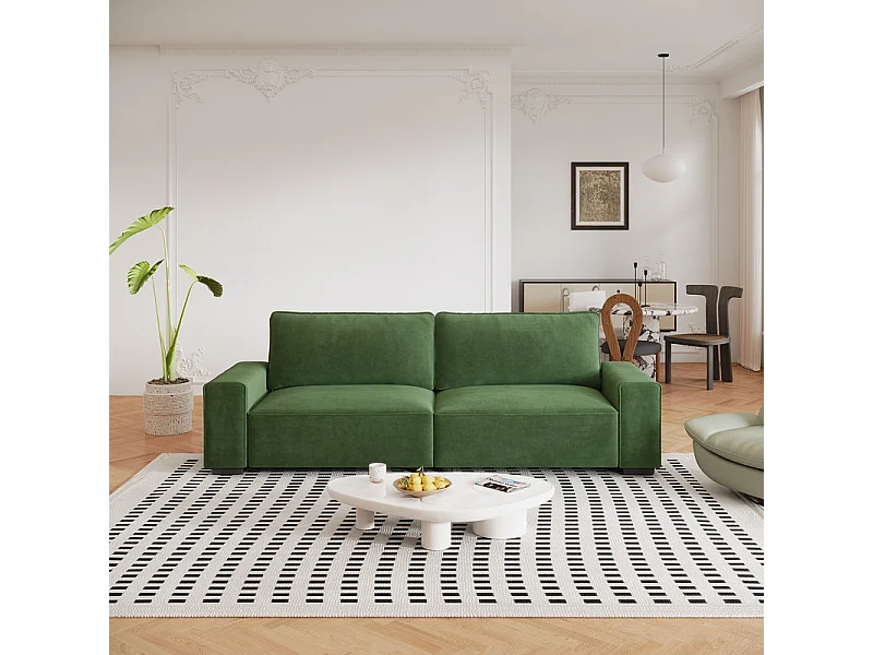 Canapé 3 places en chenille vert - avec grand accoudoirs - 220 x 83 x 88 cm