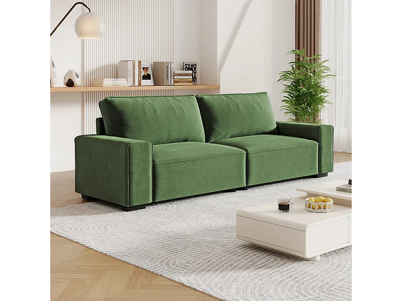 Canapé 3 places en chenille vert - avec grand accoudoirs - 220 x 83 x 88 cm