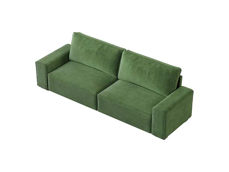 Canapé 3 places en chenille vert - avec grand accoudoirs - 220 x 83 x 88 cm