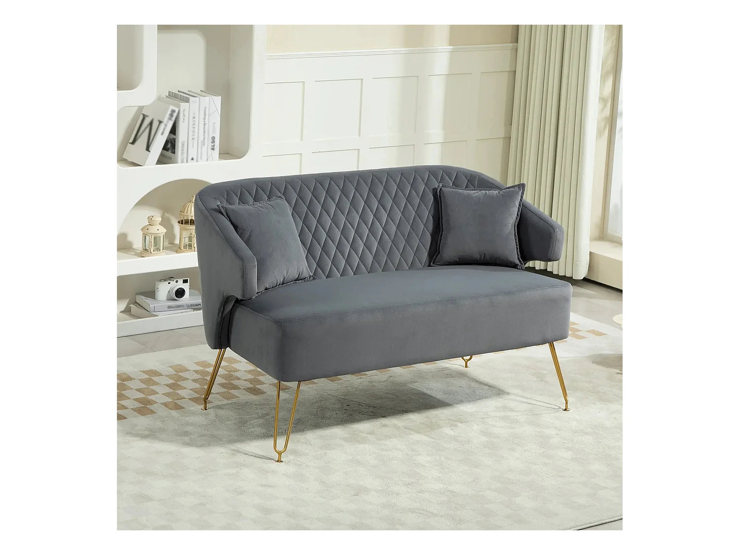 Sofá Azaki Homcom 2 plazas + almohadas + reposabrazos gris 76x124x69 cm
