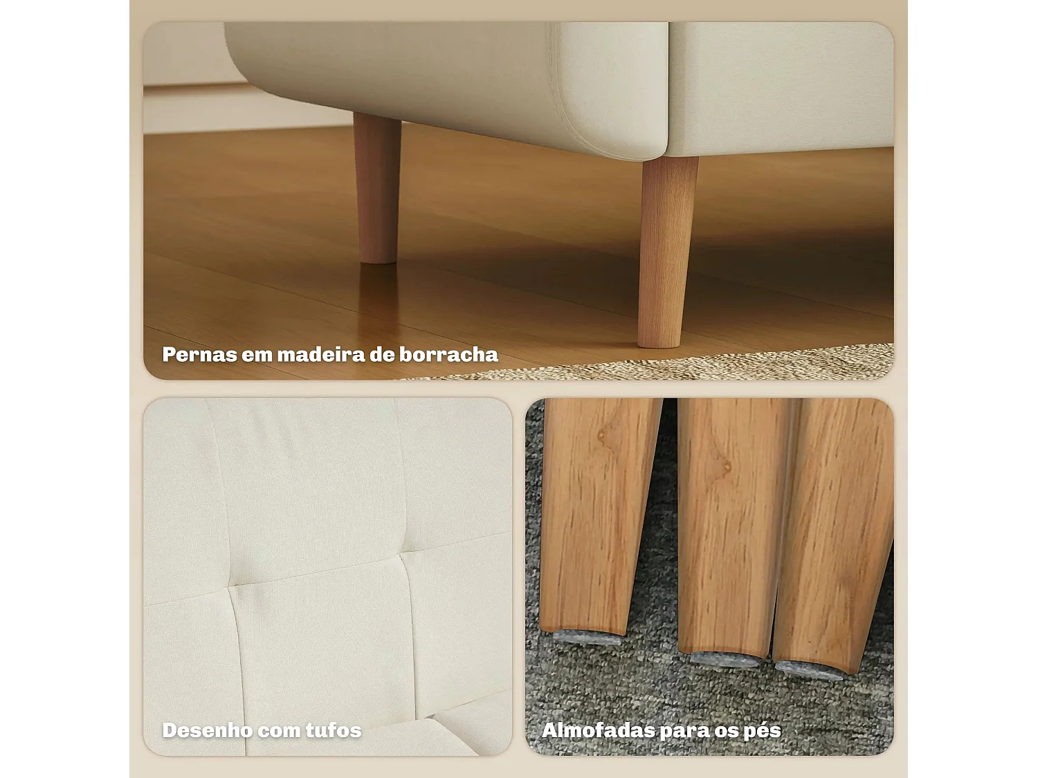 Sofá Eira de 2 Lugares em Linho Creme - Design Nórdico e Conforto Superior