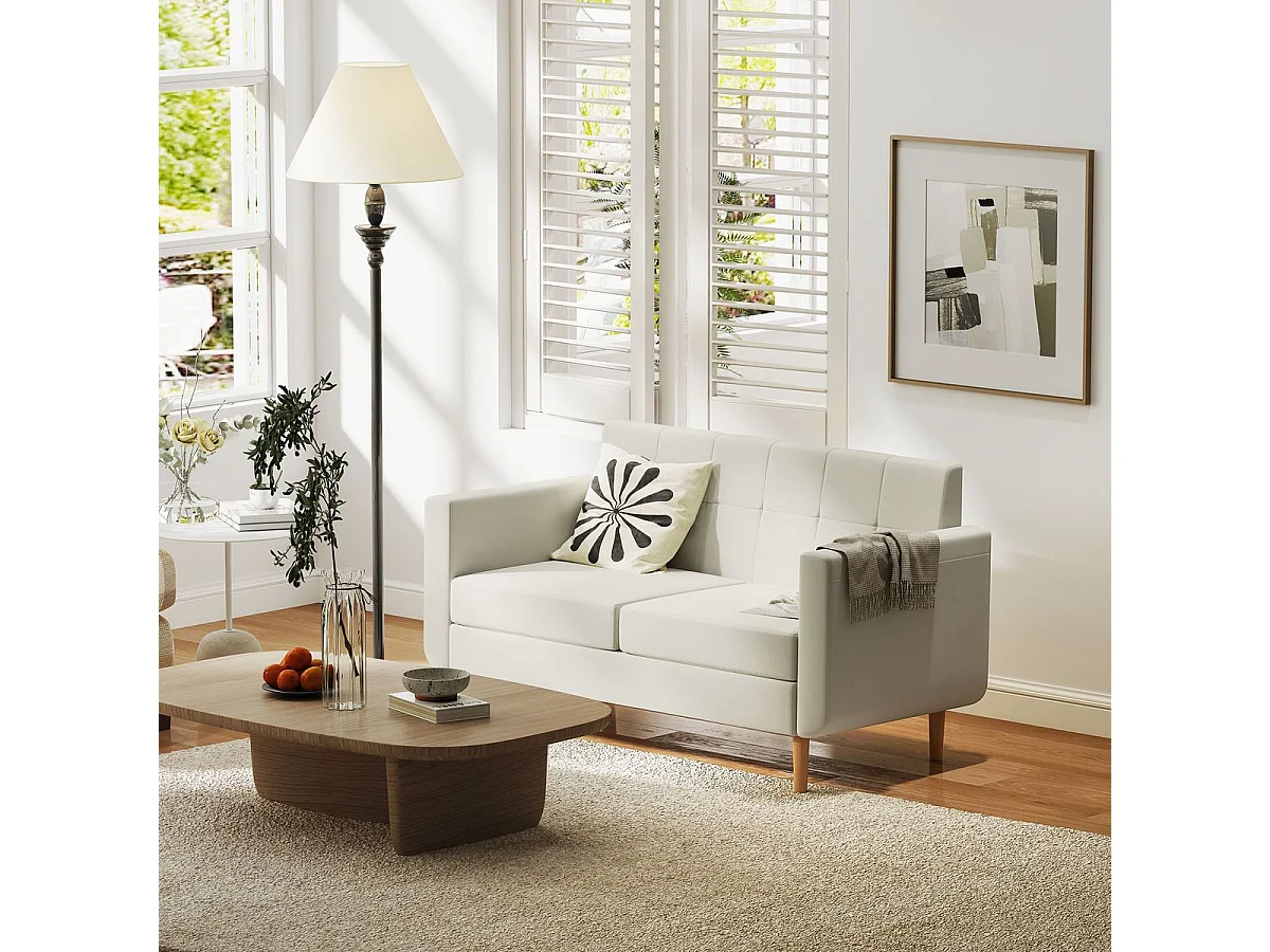 Sofá Eira de 2 Lugares em Linho Creme - Design Nórdico e Conforto Superior