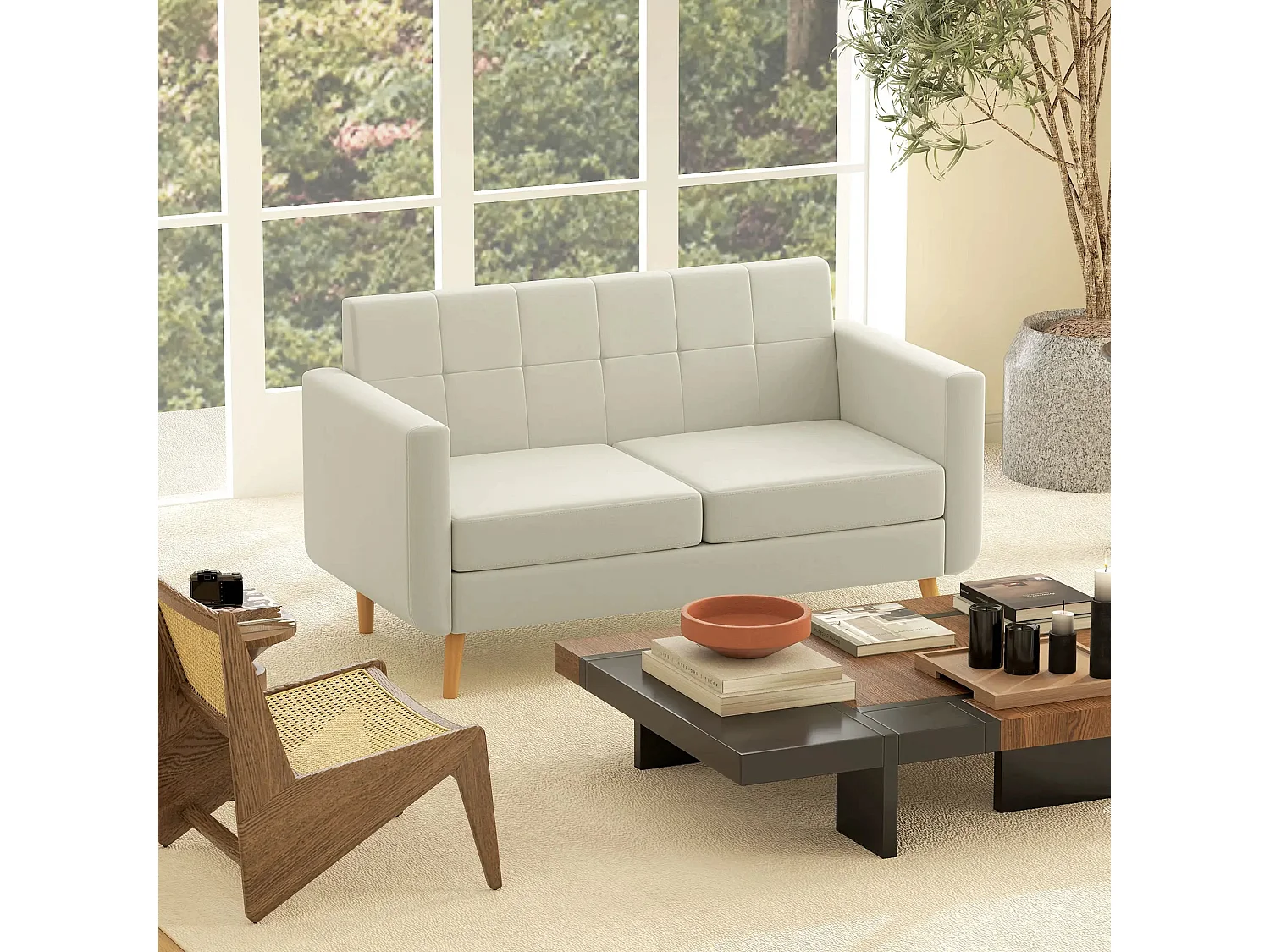 Sofá Sere Homcom 2 plazas con reposabrazos crema 75x138,5x70 cm