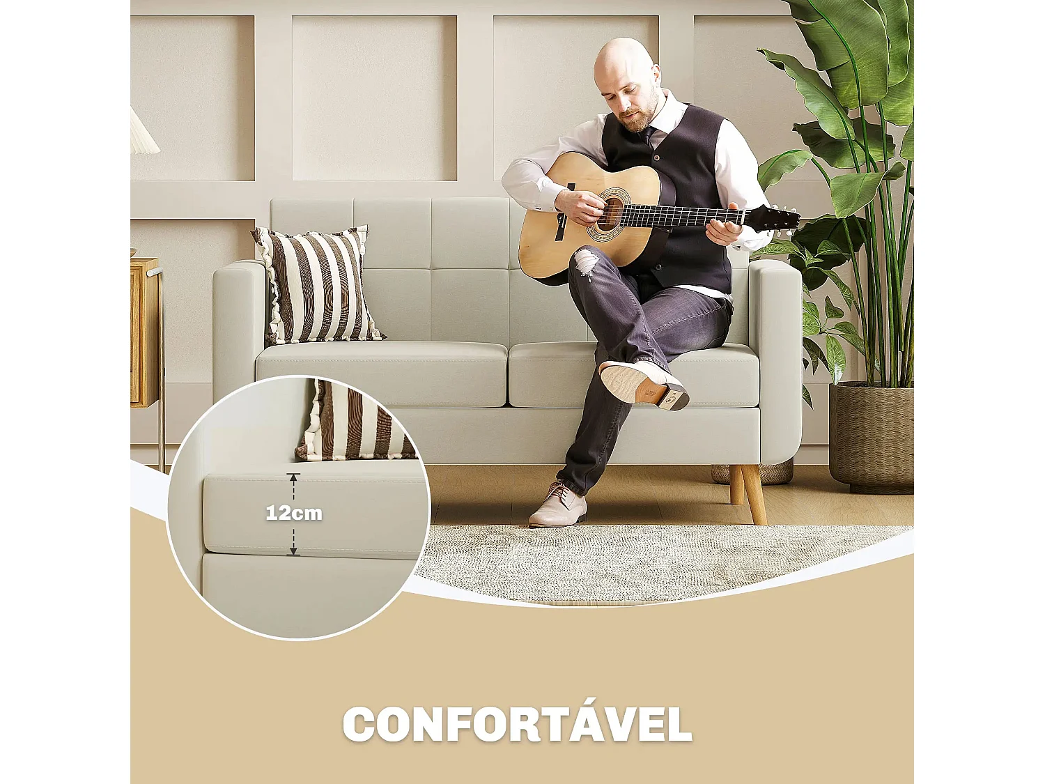 Sofá Sere Homcom 2 plazas con reposabrazos crema 75x138,5x70 cm