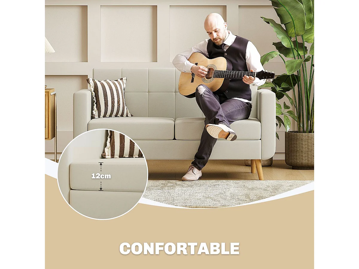 Sofá Sere Homcom 2 plazas con reposabrazos crema 75x138,5x70 cm