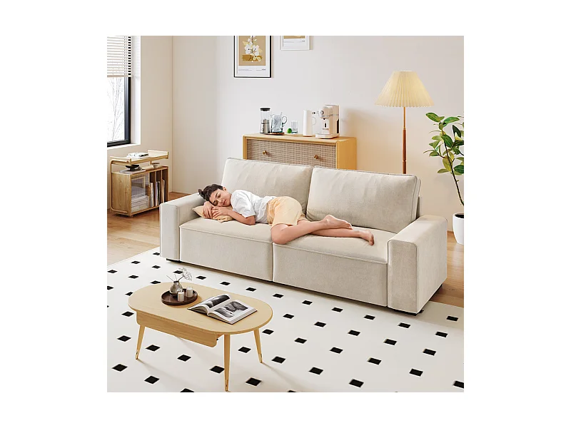 3-zits bank chenille beige - met brede armleuningen - 220 x 83 x 88 cm