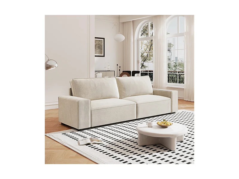 3-zits bank chenille beige - met brede armleuningen - 220 x 83 x 88 cm